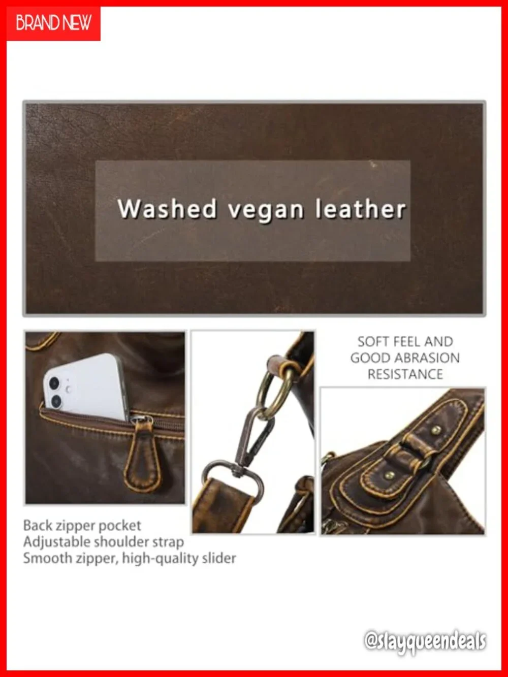 Washed PU Leather Hobo Tote Handbag